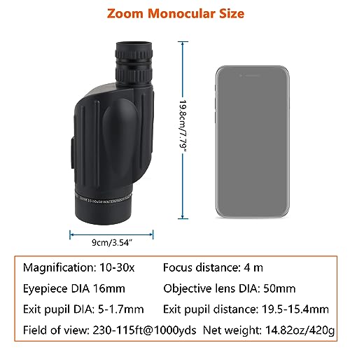 ToopMount Telescope 10-30x50 Monocular Diopter Focus Adjustable Fmc Green Film High Magnification Handheld Monoculars Waterproof Camping Bird Watching Compact Magnifying Optics Gift for Men Women - Image 2