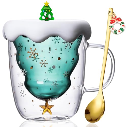 كوب قهوة زجاجي معزول بجدار مزدوج بتصميم مستوحى من عيد الميلا...