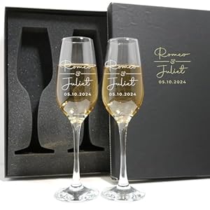 Personalized Champagne Flutes – Set of 2 – Custom Wedding Glasses – Bride & Groom Wedding Gifts for Mr & Mrs – Engagement, Bridal Shower, Anniversary, Gift for Couple – Valentines Day Gift – 6 Designs