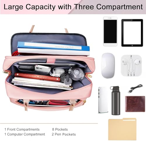 MATEIN Laptop Bag for Women, 15.6 inch Computer Briefcase Sleeve Case, Large Water Resistant Cute Messenger Work Tote Bible Temple Bag Crossbody for Teen Girls School College Office Travel Gifts, Pink - Image 7