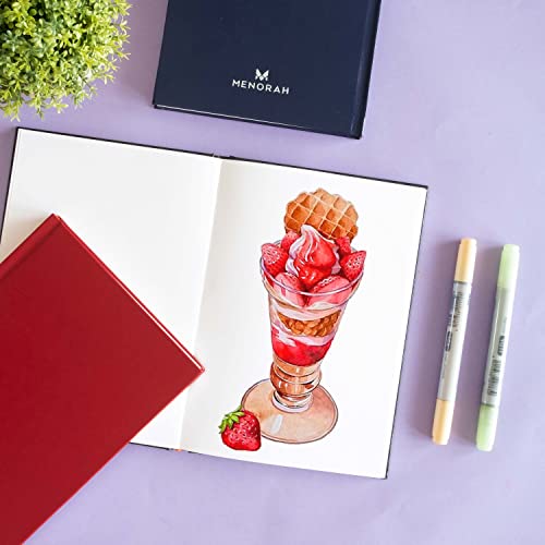 Image of MENORAH Paper A5 - Sketch Book For Artist - 115 Gsm (160 Pages / 80 Sheets) - Artist Drawing Book - (21.0Cm X 14.8Cm) - Hard Case Bound - Completely Handmade-Portrait- Black, Watercolor