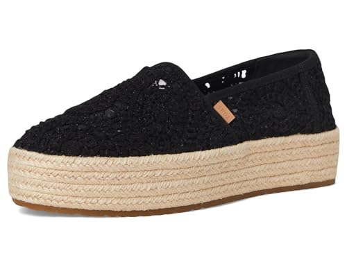 Image of TOMS Women's Valencia Platform Espadrille, Textile Upper, Ortholite Insole, Black Crochet Lace, 12