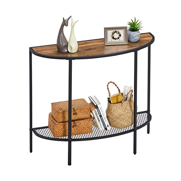 SAYGOER Console Table 2 Tier Narrow Entryway Table with Storage Half Moon Sofa Couch Table Mid Century Modern Small Entry Way Tables for Living Room Hallway Office Easy Assembly, Walnut Black - Image 10
