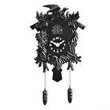 Kuckucksuhr mit stündlichem Glockenspiel, lautloses Uhrwerk, Wanduhr, für Kinder Lernzeit, Retro Wohnkultur Pendelwecker, für Wohnzimmer Flur (T52 Schwarz)