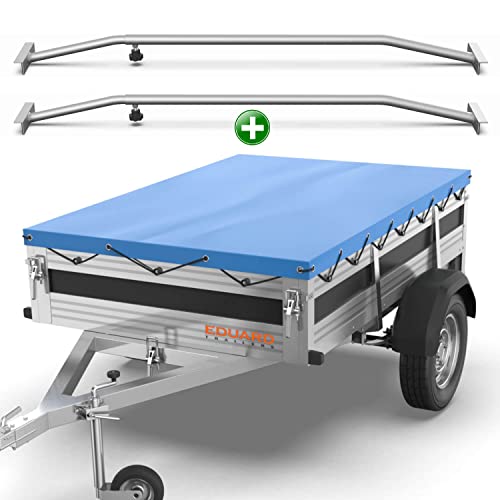 Tarpofix® Lona para Remolque Plana 266 x 160 x 10 cm + 2X Soporte Ajustable (140-210 cm) - Cubierta de PVC para Varios Remolques de Coches de 750kg & 1000kg