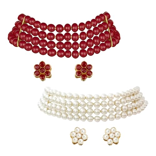 Image of Peora Traditional Maharani Haar Necklace with Earrings Bridal Jewellery Set Gift for Women