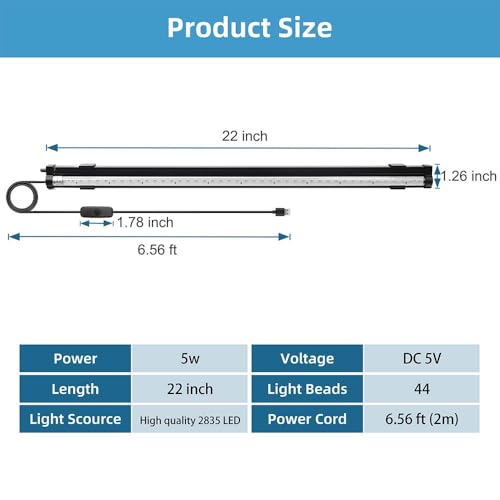 Image of DaToo Submersible Aquarium Light 22Inch Fish Tank Light Bubbler Wall with Air Bubble Hole IP68 Waterproof Color Changing Led Light for Freshwater and Saltwater Aquariums Fish Tanks
