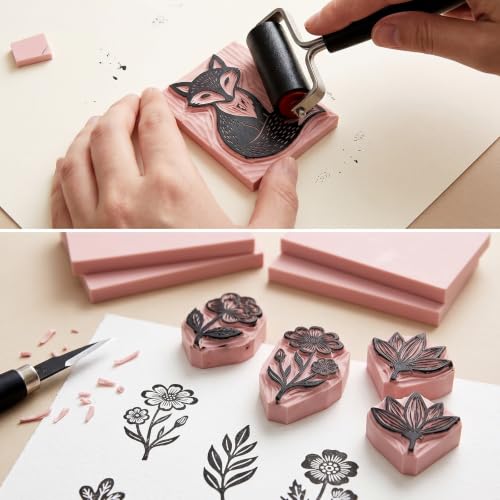 Image of SGHUO 12pcs 4 inchx6 inch Pink Rubber Linoleum Blocks for Printmaking Rubber Stamps Linoleum Block Stamp Making Kit for DIY Crafts & Art Projects (8mm Thick)