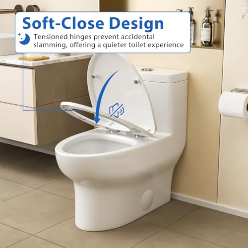 Inodoro compacto de una pieza Mocoloo, asiento confort 15-3/4", diseño moderno alargado blanco con descarga dual 1.1/1.6 GPF, 12" ajuste estándar para baño de alta eficiencia miniatura 4
