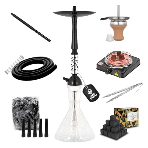 Chicha Dark Shisha Vortex 60 cm + 1 kg Charbon Cocobration 26 mm + Allume-Charbon Électrique 1000W avec Panier + 100 Embouts Jetables Noirs | Set Complet...