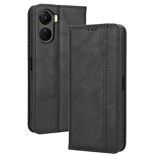 AMWEI Coque pour Vivo Y16, Protection Etui Antichoc TPU Housse Premium en Cuir PU ave Portefeuille[Fentes pour Cartes][Fermeture Magnétique]. Noir