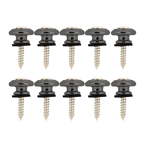 Tbest Guitar Strap Locks, 10Pcs Mushrooms Head Guitar Strap Buttons Strap Locks Metal End Pin with Screw for Ukulele Electric Bass - Silver, Black, Gold (Black)