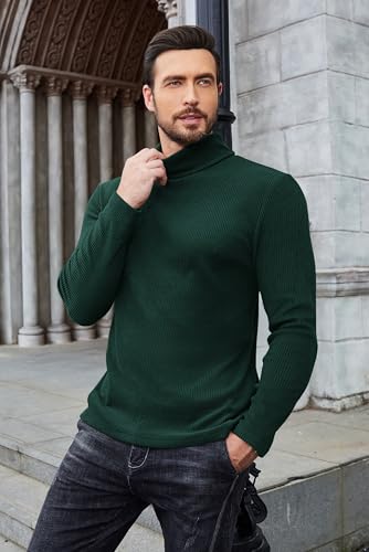 Image of COOFANDY Men's Ribbed Turtleneck Sweater Casual Basic Long Sleeve Knitted Pullover Sweater