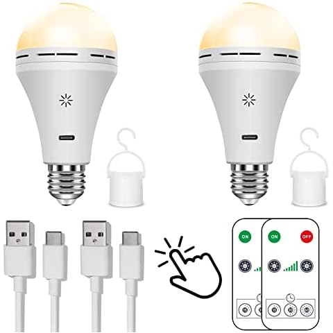 USB-C Wiederaufladbare Glühbirne Mit Fernbedienung, 7W E27 Smart Akku Batterie Glühbirne, Touch Control Dimmbare LED Glühbirnen Cover