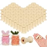 Thyle 100 Pcs Wood Spools 0.75 x 1 Inch Easter Craft Supplies Unfinished Wooden Barrel Spools 0.24 Inch Opening Natural Empty Spools for Arts Crafts DIY Threads Twine
