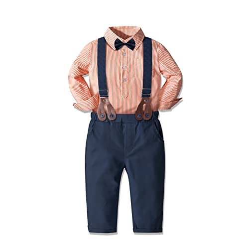 Image of Yilaku Toddler Baby Boy Clothes Gentleman Wedding Outfits, Formal Dress Shirt with Bowtie + Suspender 3 Monthes-4 Years