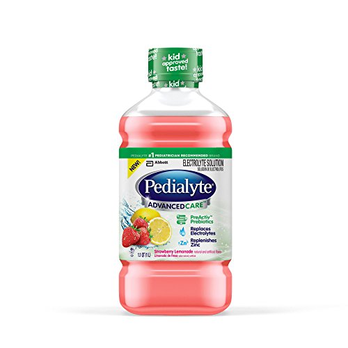 Pedialyte AdvancedCare Electrolyte Solution Has PreActivPrebiotics | Hydration Drink | Strawberry Lemonade, 1 Liter, Pack of 4