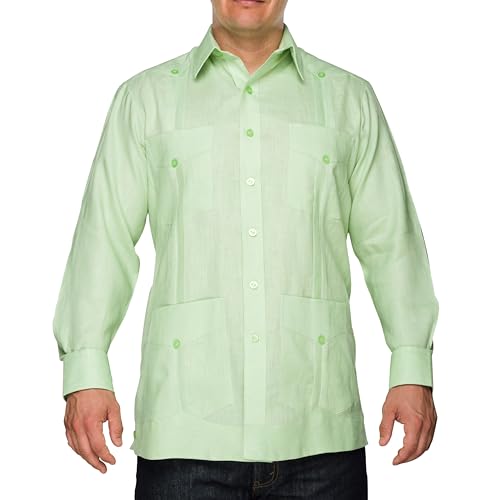 Ramon Puig Men's Supreme Guayabera Shirt in 100% Irish Linen, Four Pockets, Camp Collar, Long Sleeve