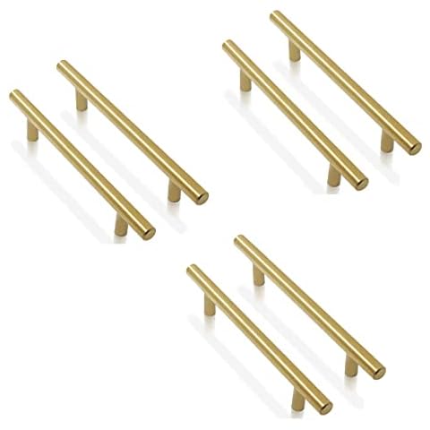 ANSIEDIO 6 Pack Kitchen Cupboard Handles Gold Cabinet Handles 128mm - Handles for Cupboards & Draws, Stainless Steel T Bar Pulls for Kitchen, Bathroom, Wardrobe Cover