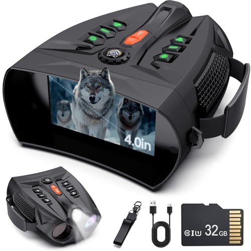 Night Vision Goggles for Adults, 4K Night Vision Binoculars with 5000mAh Battery, 32GB TF Card & 4'' HD Screen and Flashlight for Camping & Security, Hunting Gear Camping Gifts for Men Husband