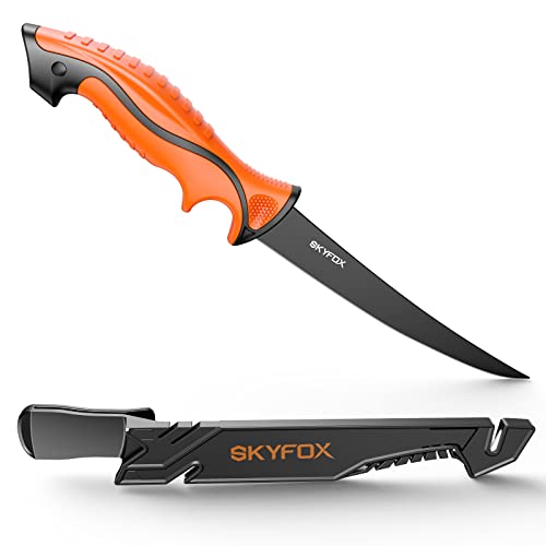 Cuchillo de Pesca con Afilador, alemán de acero inoxidable cuchillos cocina 18 cm, cuchillos jamoneros con funda protectora ABS, Herramienta de Pesca, Caza, Camping y Senderismo