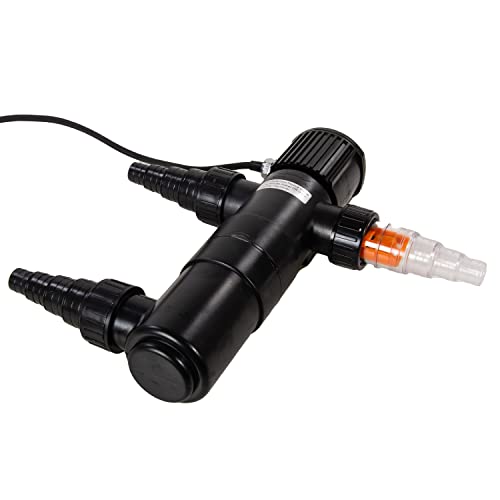 AquaForte GUV-211 UV-C, Max. Teich 12 m³, Max. Durchfluss 1,7 m³/Stunde, 11 Watt, Gehäuse mit Quick Lock Anschluss, Ausgestattet mit 3 Anschlüssen: 3 Schlauchnippel 20/25/32/40 mm und UV-Schauglas