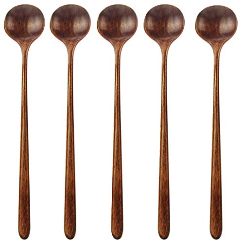 AOOSY Cuchara de sopa larga 10,9 pulgadas largo Hnadle Cuchara de arroz de madera natural coreana japonesa cabeza redonda cocina de cocina Agitador de mezcla Utensilios de cocina Utensilios