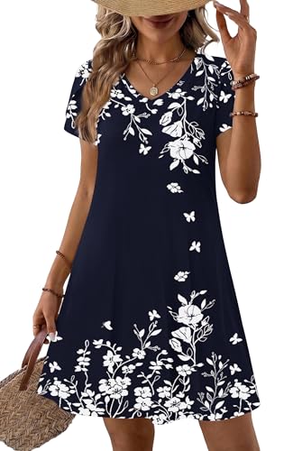 Image of Zeagoo Womens Summer A-Line Dress with Pockets Mini Short Sleeve Dresses Flowy Beach Swing Dress 2026 Vacation Travel