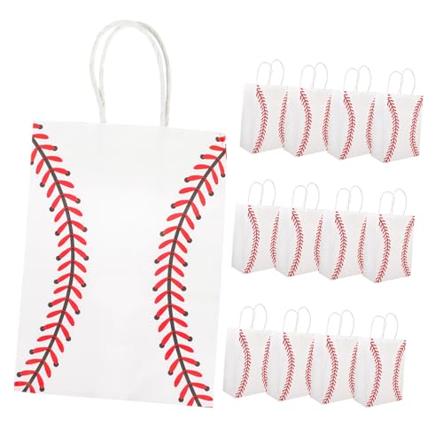 Veemoon 12 Piezas Regalo Kraft con Asas Resistentes Bolsa Portátil Multiusos de Béisbol Bolsa para Dulces y Almacenaje