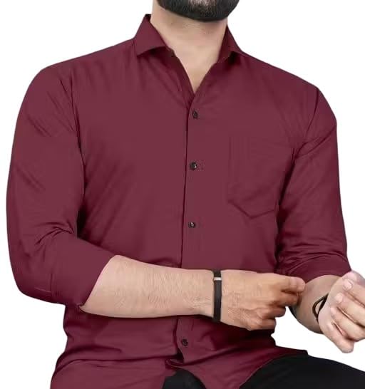 Image of Men Plain Collared Casual Shirt Comfortable Breathable Regular Fit Modern Stylish Everyday Office Outfit