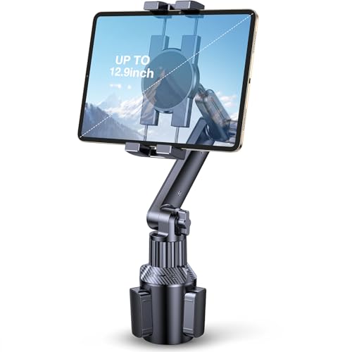 Coolpow Cup Holder Tablet Holder for Car【15' Height Adjustable】 Car Cup Holder ipad Car Mount for Truck Stand Car Tablet Holder Multi Angle Car Mount for All 4.7'-13' Apple iPad Samsung Galaxy Tab