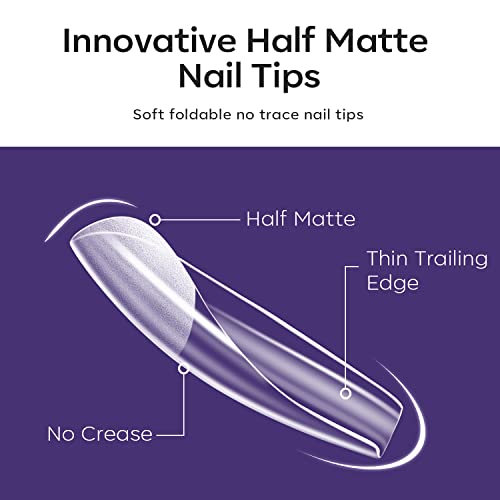 Image of Modelones Medium Square Nail Tips - 510Pcs Fake Nails Gel Tips Pre-shaped Half Matte Full Cover Acrylic Gel Kit Press on Manicure Extension Art DIY Salon 15 Sizes