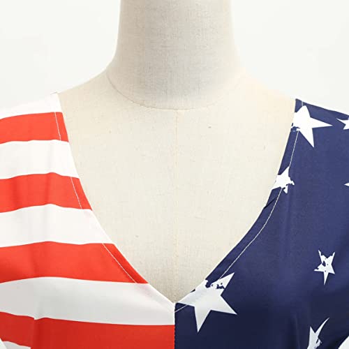 Image of OBEEII Womens 4th of July Dress Retro Spaghetti Strap American Flag Midi Dress Summer Cocktail A-line Swing Dress