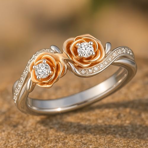 Personalized Moissanite Engagement Ring for Women, Twisted Infinity 925 Sterling Silver Vintage Promise Ring with Rose Gold Filigree Leaf Band Setting for Women Birthday, Mother's Day Gift 6