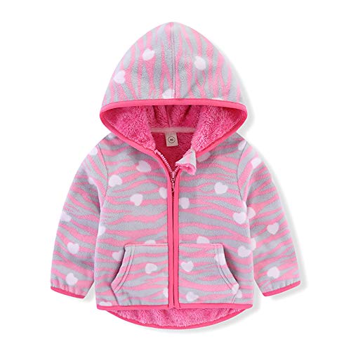 Toddler Polar Fleece Jacket Hooded Coat Zipper Autumn Winter Long Sleeve Thick Warm Outerwear for Baby Girls Boys Kids Hoodie Cardigan Sweater with Pockets Casual Clothes Hot Pink Leopard 24 Months