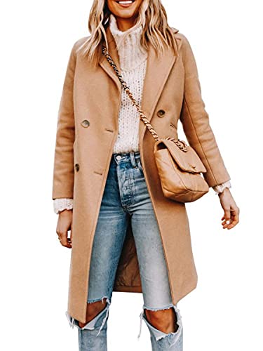 Yousify Womens Notched Lapel Collar Double Breasted Pea Coat Winter Wool Blend Over Coats Long...