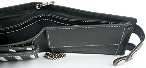 FLW Dark Grey Biker's Large Spacious Genuine Leather Wallet with Chain to Hang4