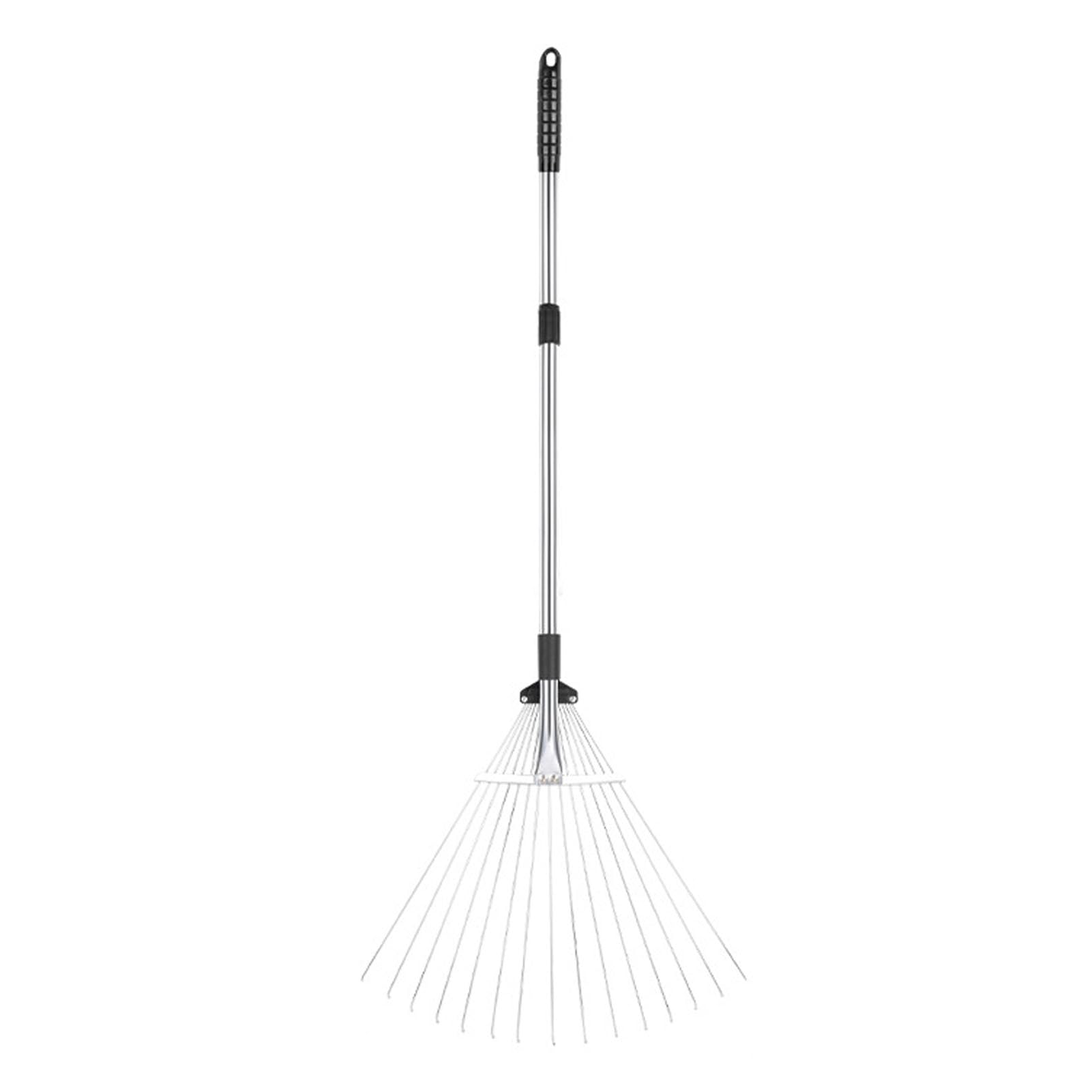 Grabie do Liści Ogrodowych, Przenośne Grabie do Liści ze Stopu Aluminium, Solidna Konstrukcja do Użytku na Zewnątrz (15 zębów 81-160 cm długość 18,5-55,5 cm)