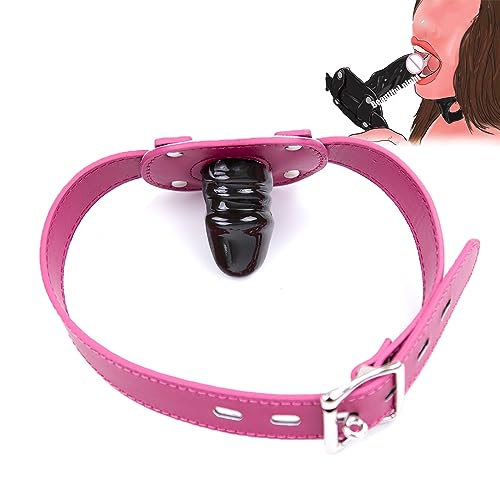 Dildo Mund Gag Penis Gag Bondage Leder Abschließbare SM Dildo Fetisch sexy Einstellbare Einschränkungen BDSM Sklaven Spielzeug (Kurz, Rosa)
