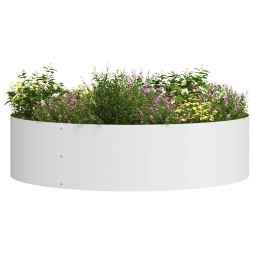 vidaXL Pflanzenring 5 pcs Weiß 80 x 80 x 20 cm Kaltgewalzter Stahl, Garten- und Terrassen, Stabiler runder Stahl-Topf, modernes Design, Deko für Pflanzen drinnen und draußen