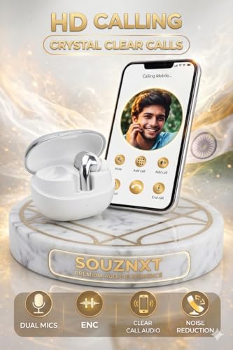 Image of Supreme Wireless Earbuds, Bluetooth 5.4, Quad Mic ENC Noise Cancellation, 72H Playback, Deep Bass, Fast Charging (White)