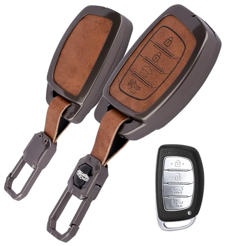 Image of Coll of Fest Premium Metal Leather Key Cover Compatible with Hyundai Creta | Venue | i20 | Tucson | Elantra | Alcazar | Creta 2022 4 Button Smart Key