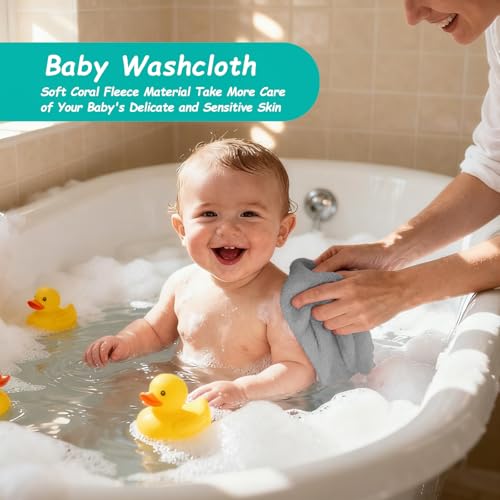 Image of HOMEXCEL Baby Washcloths 12 Pack-Microfiber Coral Fleece Baby Bath Face Towel 7 x 9 Inch Extra Absorbent Soft Burp Cloth and Wash Cloths for Newborn-Infants and Toddlers-Gentle On Sensitive Skin,Grey