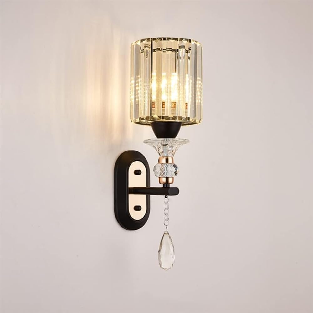 HUAYUSEDF Black and Gold Crystal Wall Sconce Mid Century Hallway Light Industrial Vintage Mounted Lamp Bathroom Vanity Fixtures for Bedroom Living Room Farmhouse Staircase Corridor(Black)