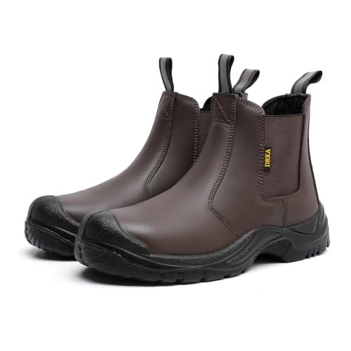 Image of DRKA Men's Chelsea Steel Toe Work Boots - Waterproof, Slip-Resistant, Anti-Puncture Safety Shoes for Construction & Outdoor Work