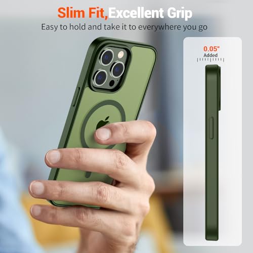 Image of SUPFINE Magnetic for iPhone 13 Pro Case (Compatible with MagSafe) (Military Grade Drop Protection) Slim Translucent Matte Shockproof with Anti-Fingerprint Phone Case,Cangling Green