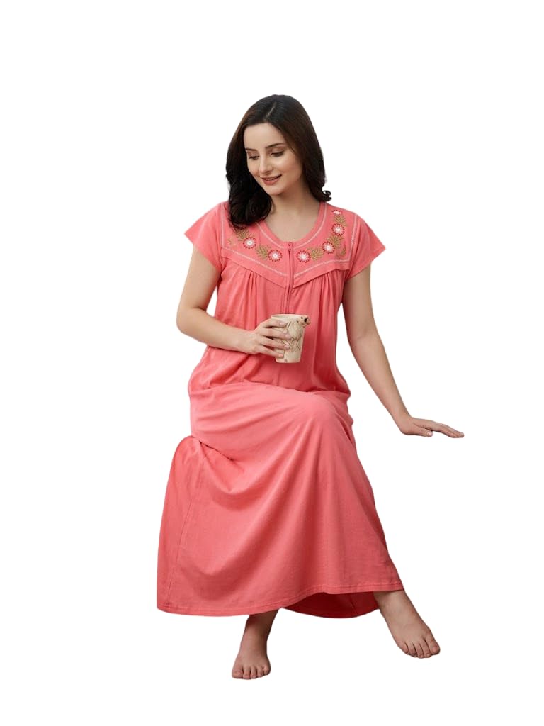 Women's Cotton Nighty, Soft & Breathable Maxi Night Gown, Comfortable Full Length Lounge Dress for Sleeping, Home Wear & Maternity Friendly,Relaxed Fit (Pack of 1)-picture-34