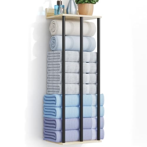 34 Inch Bathroom Towel Rack with Shelf – Modern Towel Holder for Bathroom Wall...