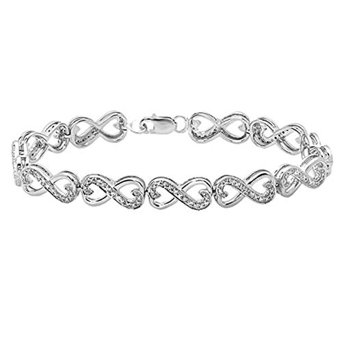 Dazzlingrock Collection 0.30 Carat (ctw) Round White Diamond Ladies Infinity Heart Tennis Link Bracelet 1/3 CT, Sterling Silver
