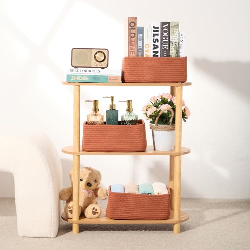 MiniArk Shelf Storage Baskets for Organizing | Closet Organizer Bins | Small Baskets | Toy Basket | Cute Decorative Basket | Cube Storage Bin | Woven Rope Basket | 11.5×7.5×4.7” | 3 Packs Oxide Red